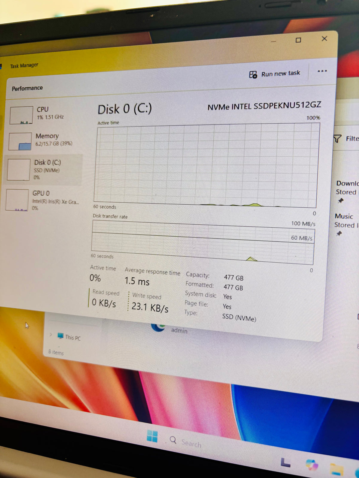 ASUS VivoBook X1502ZA, Core i5-12th gen, 16GB/512GB DDR4, Batt 50%