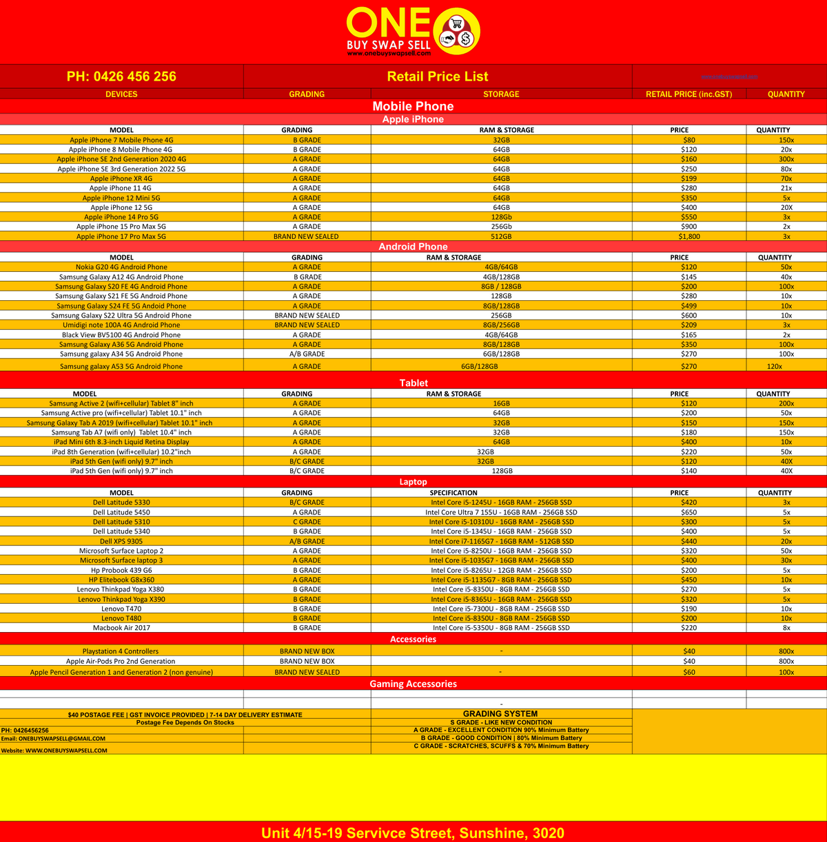 ONE BUY SWAP SELL Retail Price List